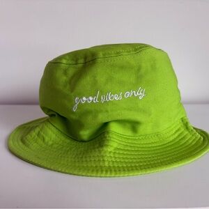 Lime Green Bucket Hat with "Good Vibes Only" Embroidery